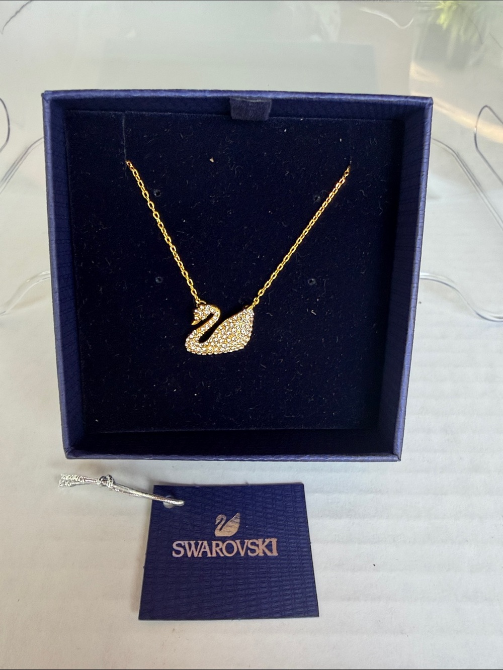 Swarovski Gold Swan Crystal Pendant Necklace NWT